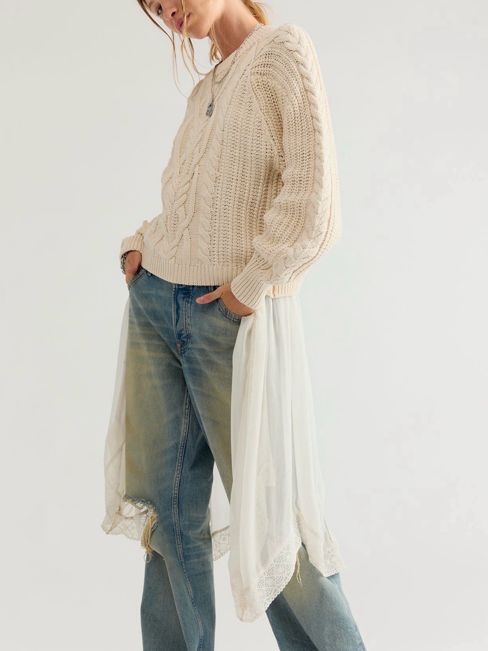 FREE PEOPLE FRANKIE SWEATER - BUTTERCREAM